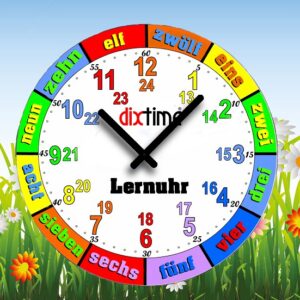 Bunte Kinder-Lernuhr Blumenwiese, leise kein ticken, dixtime 3DS-0432